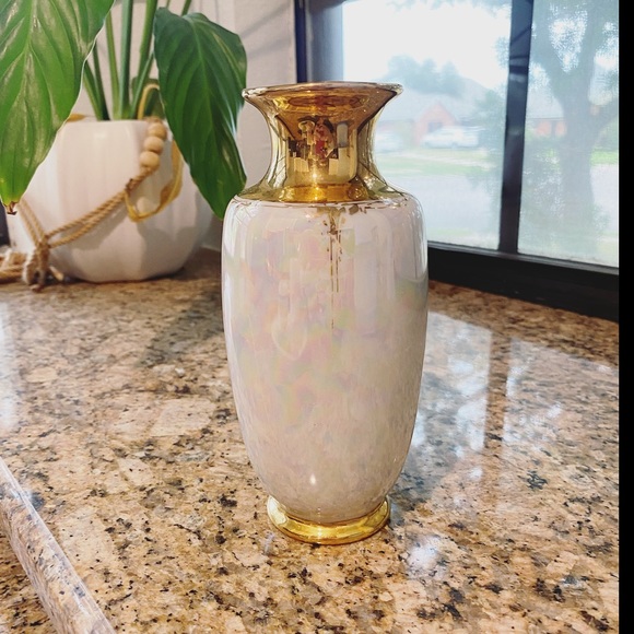 fraunfelter Accents Fraunfelter Luster Small White Vase Gold Trim